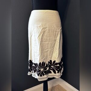 Ann Taylor White Midi Skirt with Brown Floral Design